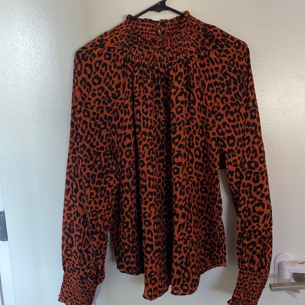 Womens LOFT rust and black animal print blouse